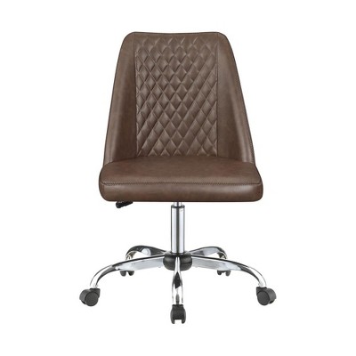 Simple Relax Upholstered Diamond Tufted Back Office Chair in Brown