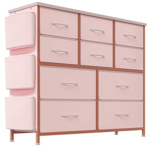 Jojoka Dresser for Bedroom, 10 Drawers Dresser & Chest of Drawers with Fabric Bins, Side Pockets and Steel Frame, Pink - 1 of 4