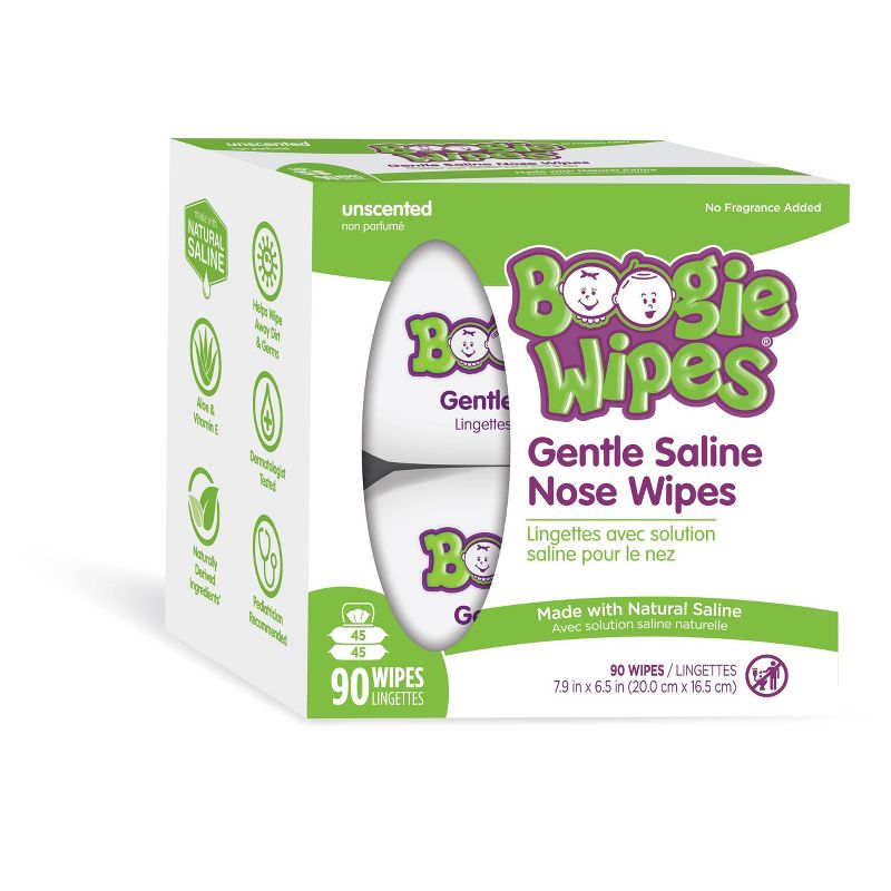 Boogie Wipes Saline Nose Wipes Unscented - 90ct, 1 of 8