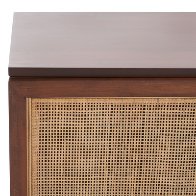 Walnut and Natural Rattan 2-Shelf TV Stand with Cabinet