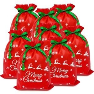 Wrapables Non-Woven Christmas Holiday Drawstring Gift Bags for Party Favors, Goodie Bag, Treats, Gift Wrap, Parties (Set of 8) - 1 of 4