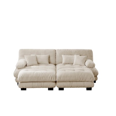 VYNXARIA Cloud Couch Sleeper Sofa for Living Room,Upholstered Wide Arm Sofa with 2 Ottomans,Chenille Light coffee