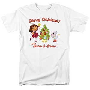 Dora The Explorer Happy Holidays From Dora and Boots Adult T-Shirt, White - 1 of 4