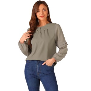 INSPIRE CHIC Women's Chiffon Semi Sheer Keyhole Neck Elegant Work Blouse - 1 of 4