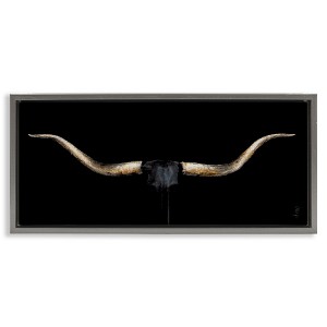 Stupell Industries Bull Horns Animal Painting Floating Frame Canvas Art, Gray, 31" x 14" - 1 of 4