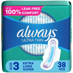 Always Ultra Thin Pads Extra Super Long Absorbency Unscented with Wings - Size 3 - 1 of 4