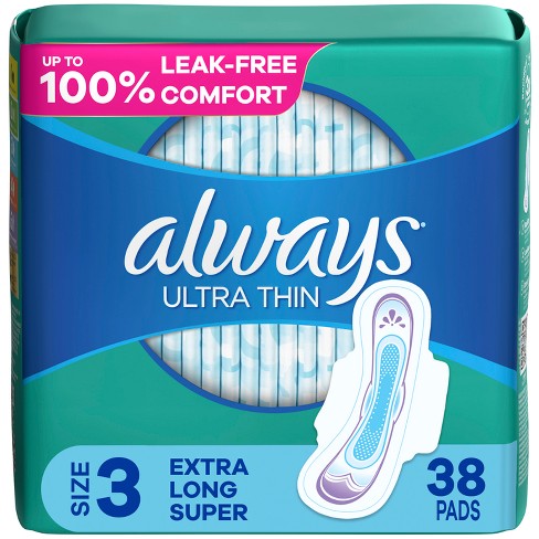 Always Ultra Thin Pads Extra Super Long Absorbency Unscented With Wings -  Size 3 - 38ct : Target