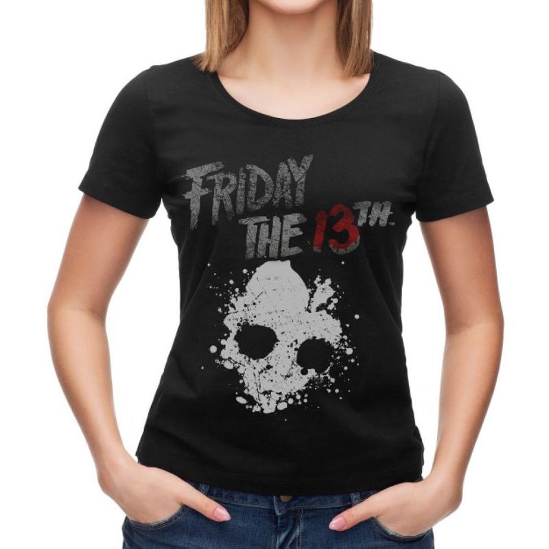 Friday the 13th Mask and Title Women's Black Graphic Tee, 1 of 2