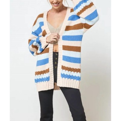 Women's MULTICOLOR STRIPED OPEN-FRONT CARDIGAN - Bestto