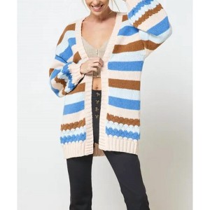 Women's MULTICOLOR STRIPED OPEN-FRONT CARDIGAN - Bestto - 1 of 2