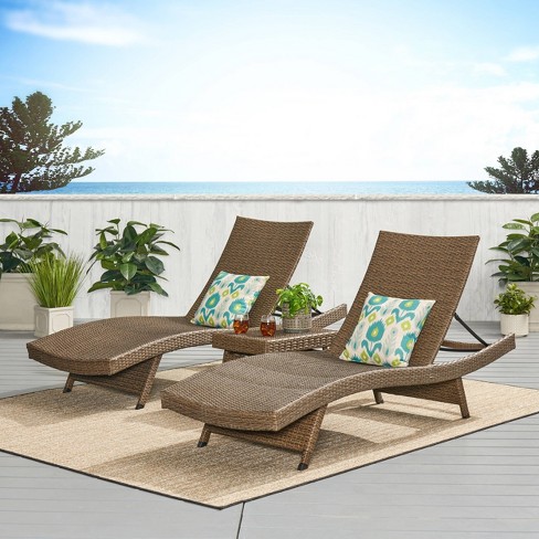 Salem 3pc Wicker Patio Adjustable Chaise Lounge Set Mocha