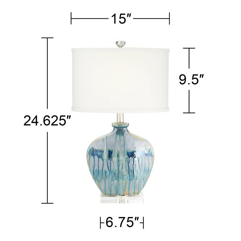 Possini Euro Design Mia 25" High Mid Century Modern Coastal Table Lamp Blue Drip Ceramic Single Off-White Shade Living Room Bedroom (Colors May Vary), 4 of 9
