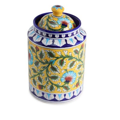 Handcrafted Blue and Yellow Ceramic Kitchen Canister Set
