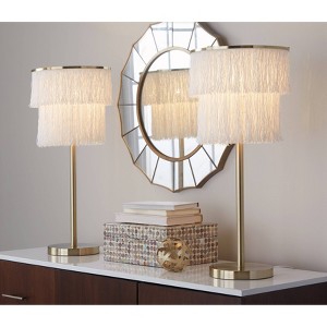 LumiSource (Set of 2) Fringe 25" Contemporary Metal Buffet Lamps Royal Gold Metal and White Fringe from Grandview Gallery: Elegant Accent Lighting - 1 of 4