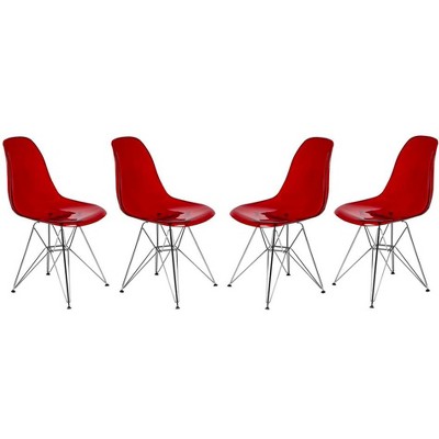 LeisureMod Cresco Modern Acrylic Dining Chairs (Set of 4) – Eiffel Chrome Base, Stylish Accent Chairs for Contemporary Dining Rooms & Kitchen Tables