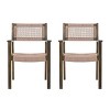 Coolbibila Modern Outdoor Patio Woven Rope Dining Chairs Set of 2, Teak Finish Solid Acacia Wood Dining Room Chairs,Kitchen Arm Chair - 2 of 4