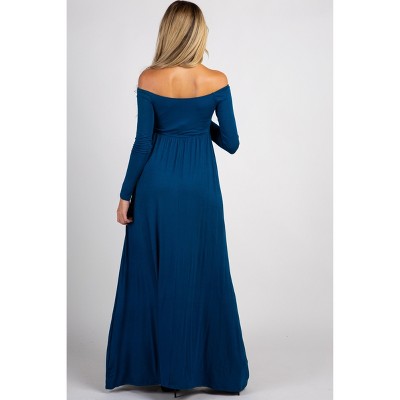 Pinkblush PinkBlush Dark Teal Solid Off Shoulder Maternity Maxi Dress - image 3