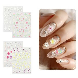 Wrapables 5D Embossed Colorful Flowers Nail Art Decal Stickers, Self Adhesive 3D Floral Design (Set of 4) - 1 of 4