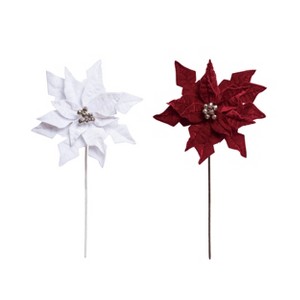 Transpac Christmas Velvety Poinsettia Pick w/Gold Glitz Set of 2 Christmas Home Decorations - 1 of 1