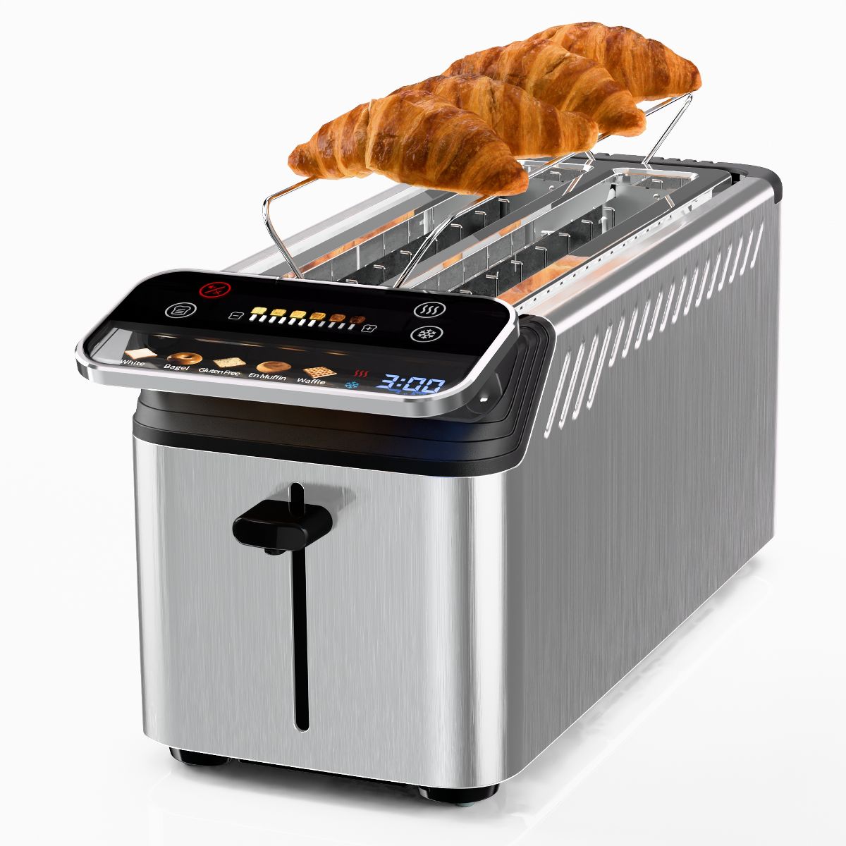 WHALL - 4 Slice Long Slot Toaster, Touch Screen with Projection Display,1.5" Wide Slots, 5 Bread Types & 11 Shade Settings