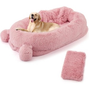 71"L Human Dog Bed with Blanket, 2 Side Storage Pockets and Portable Handle, Removable Cover, High-Density Foam Human Size Dog Bed for Adult - 1 of 4