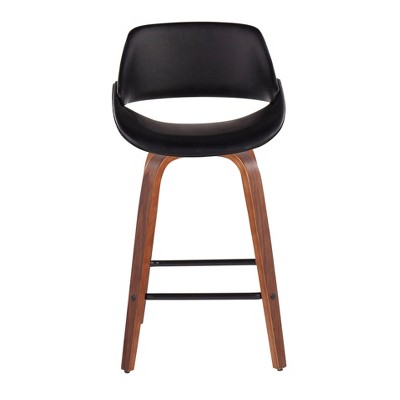 Flared Walnut Swivel Counter Stool with Black Upholstery, Set of 2