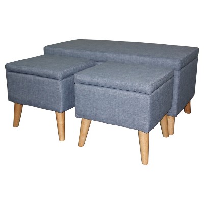 Set of 2 Storage Bench with Ottomans Blue - Ore International