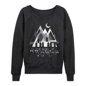 Women's - Instant Message - Mountain Geometric Lightweight French Terry Wide Neck Long Sleeve Graphic Shirt - 1 of 4