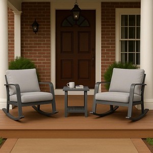 SUGOLD Patio Wicker Side Table Outdoor, Rattan End Table Glass Top Coffee Table with Storage Brown - 1 of 4