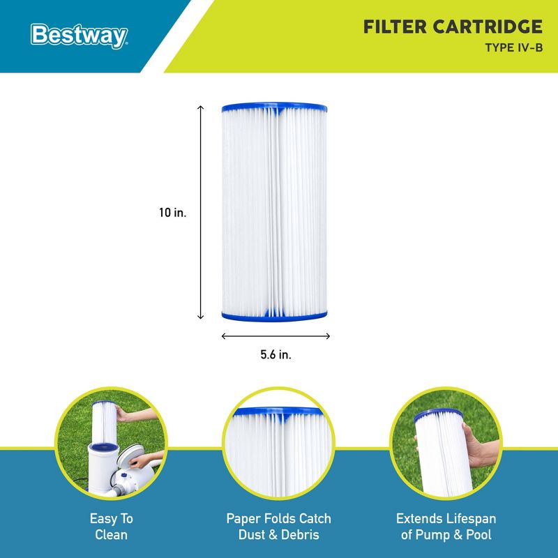 Bestway Flowclear Type IV or Type B Replacement Cartridge Filter for Above Ground Swimming Pool with 2500 Gallon Per Hour Filter Pump, 3 of 8