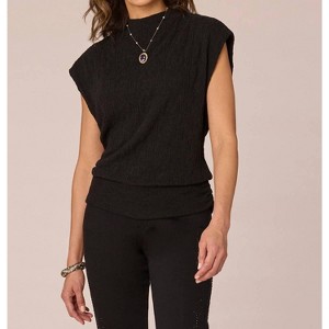 Women's Extended Sleeve Mock Neck Banded Hem Mixed Media Knit Top - Democracy - 1 of 4