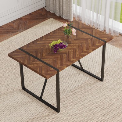 NicBex Modern Rustic Industrial Rectangular Dining Table for 4-6, Kitchen Table with 1.5" Thick Tabletop & Metal Legs, Desk for Kitchen Dining Room
