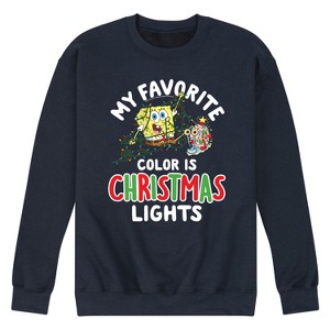 Men's - SpongeBob SquarePants - My Favorite Color Is Christmas Lights Graphic Fleece Sweatshirt - 1 of 4