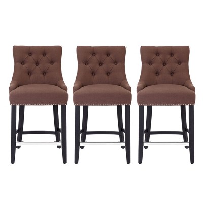 WestinTrends 24" Linen Tufted Buttons Upholstered Wingback Counter Stool (Set of 3)