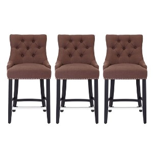 WestinTrends 24" Linen Tufted Buttons Upholstered Wingback Counter Stool (Set of 3) - 1 of 4
