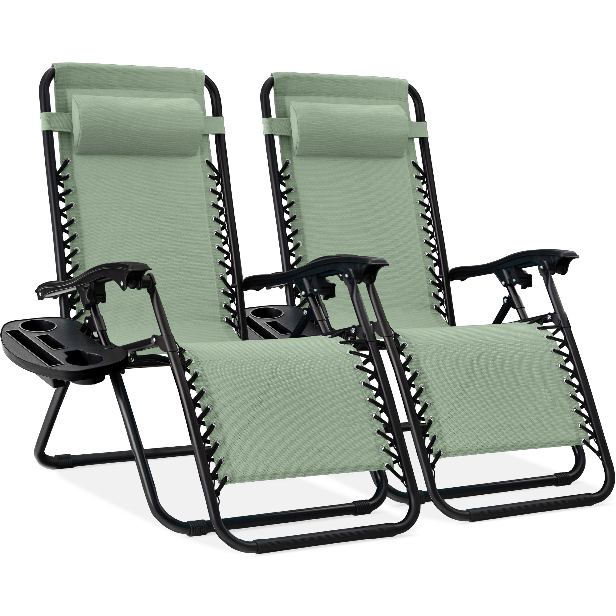 Best Choice Products Set of 2 Zero Gravity Lounge Chair Recliners for Patio, Pool w/ Cup Holder Tray - Sage Green