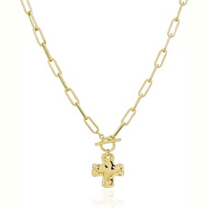 Layered Chunky Cross Necklace 14K Gold Silver Non Tarnish Statement Jewelry - 1 of 4