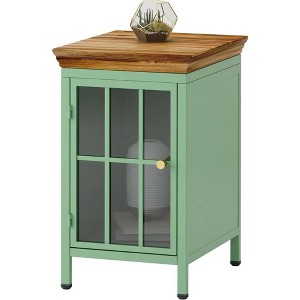 Modern Nightstand with Storage Cabinet and Solid Wood Tabletop, Iron Beside Table Coffee Table with Tempered Glass Door - 1 of 4