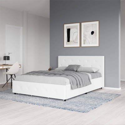 Full White Faux Leather Tufted Upholstered Bed with Headboard