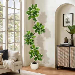 Garvee Fiddle Leaf Fig Tree Artificial Indoor, Faux Rubber Tree with Sphere Planter, Tall Artificial Plants with Moss for Home Decor Office - 1 of 4