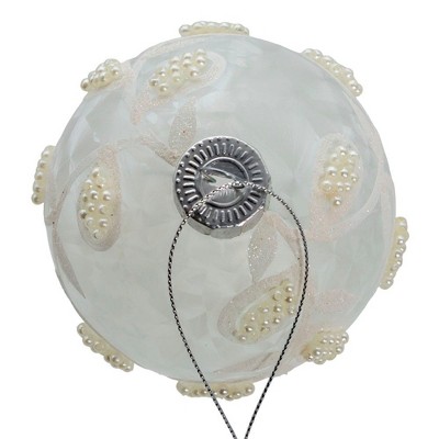 80mm White Pearl Glass Christmas Ball Ornament Set of Six
