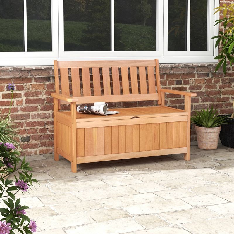Costway 48 Inch Patio Storage Bench Wood Loveseat with Slatted Backrest for Backyard, 2 of 11
