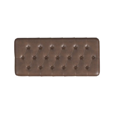 Brown Faux Leather Tufted Storage Bench with Oak Legs