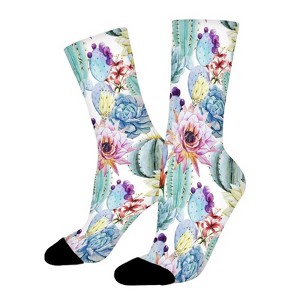 Watercolor Cactus Flowers Women Printed Crew Socks Funny Funky Socks Soft Polyester Novelty Gifts for Artists Men - 1 of 1