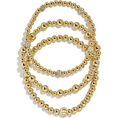 3-Piece Gold Plated Initial Bead Bracelet Set, Personalized Trendy Jewelry Gift for Women
