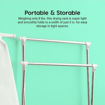 Silver Foldable Clothes Drying Rack with Extendable Rods