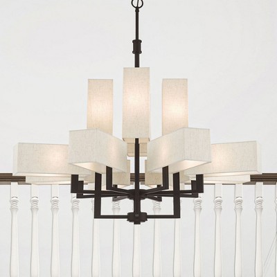 Rubix 12-Light Bronze Chandelier with Oatmeal Fabric Shades
