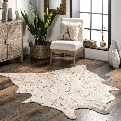 Off-White Faux Cowhide Handmade Tufted Square Rug