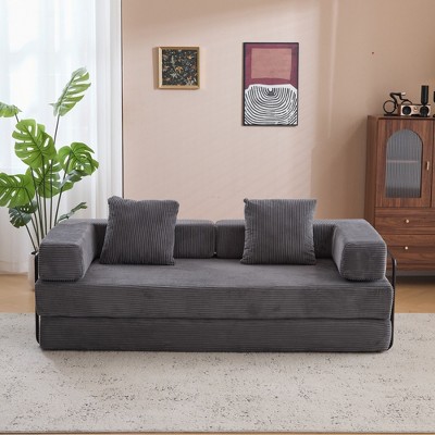 Whisen Sectional Compression Sofa Bed & Floor Futon Couch with Convertible Folding Design, Pillows and Armrests