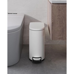 2.6 Gallon/10 L Slim Bathroom Trash Can with Lid, Step-on Garbage Can for Kitchen with Removable Inner Bucket, Rear Handle, Soft Close Lid - 1 of 4